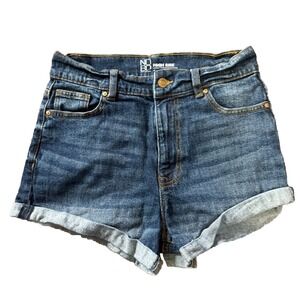 No Boundaries Womens Denim Shorts Size 7 Rolled Cuffs Blue Dark Wash Junior 3652
